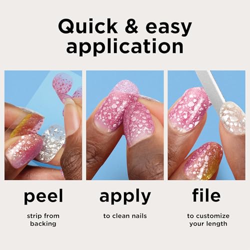 Sally Hansen Salon Effects Gel Nail Strips, Midnight Marine - Blue, Printed, No UV/LED Nail Lamps, Salon-Quality, Long Lasting, Easy to Apply & Remove - Includes 1 Prep Pad, Nail File & Wooden Stick – Premium Nail Wrap Set