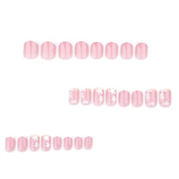Thumbnail for Spring Press On Nails Short Square, Nude Fake Nails with White French Tips Delicately Adorned with White Floral Accents, Glossy Gel Finish Acrylic Nails Press Ons Short Thick Natural Glue On Nails Kit