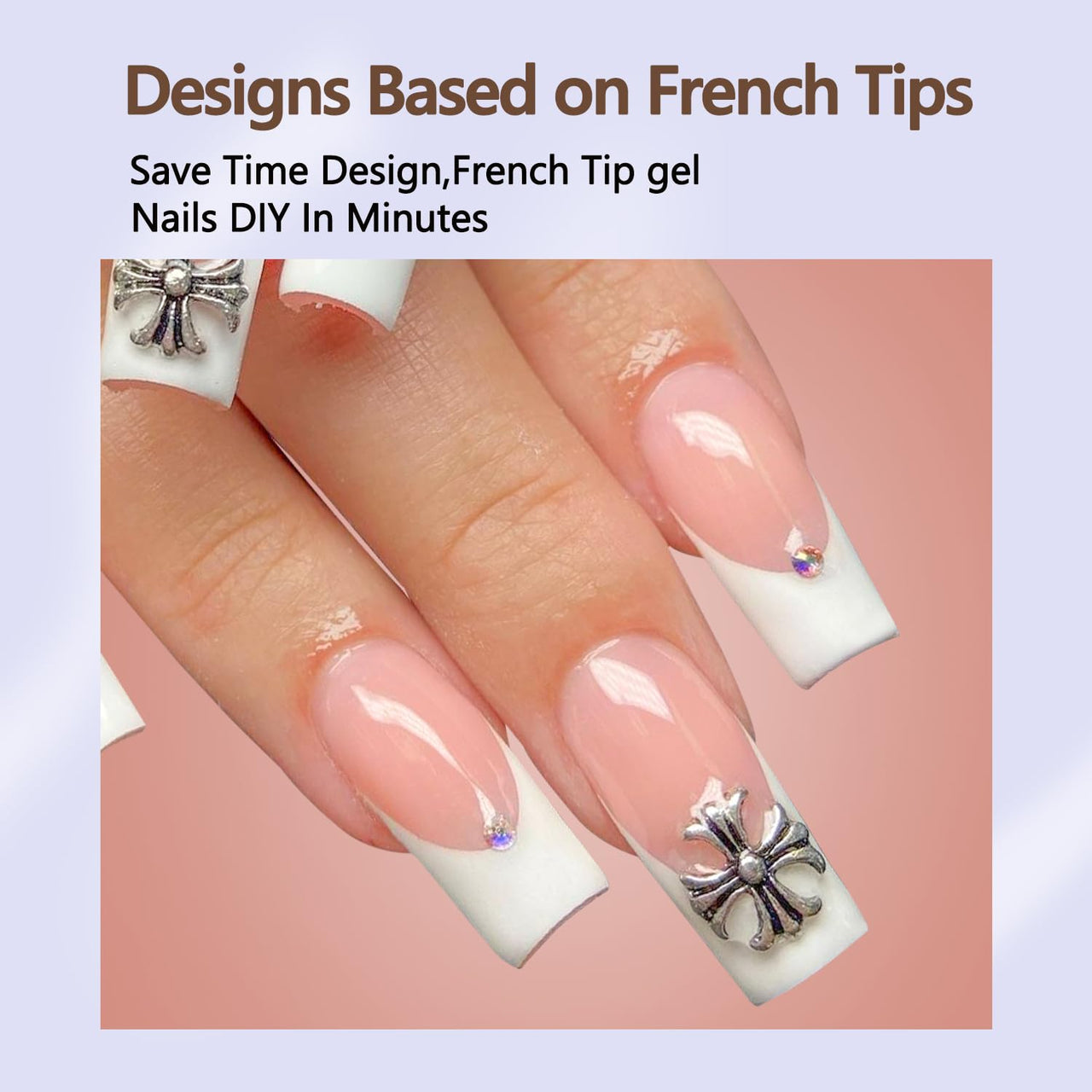 Misssix French Gel Nail Tips, 240Pcs French Tip Press on Nails Long Square Pink, No Need to File Tips Pre-lasting, Fake Nails for Nail Art DIY 15 Sizes