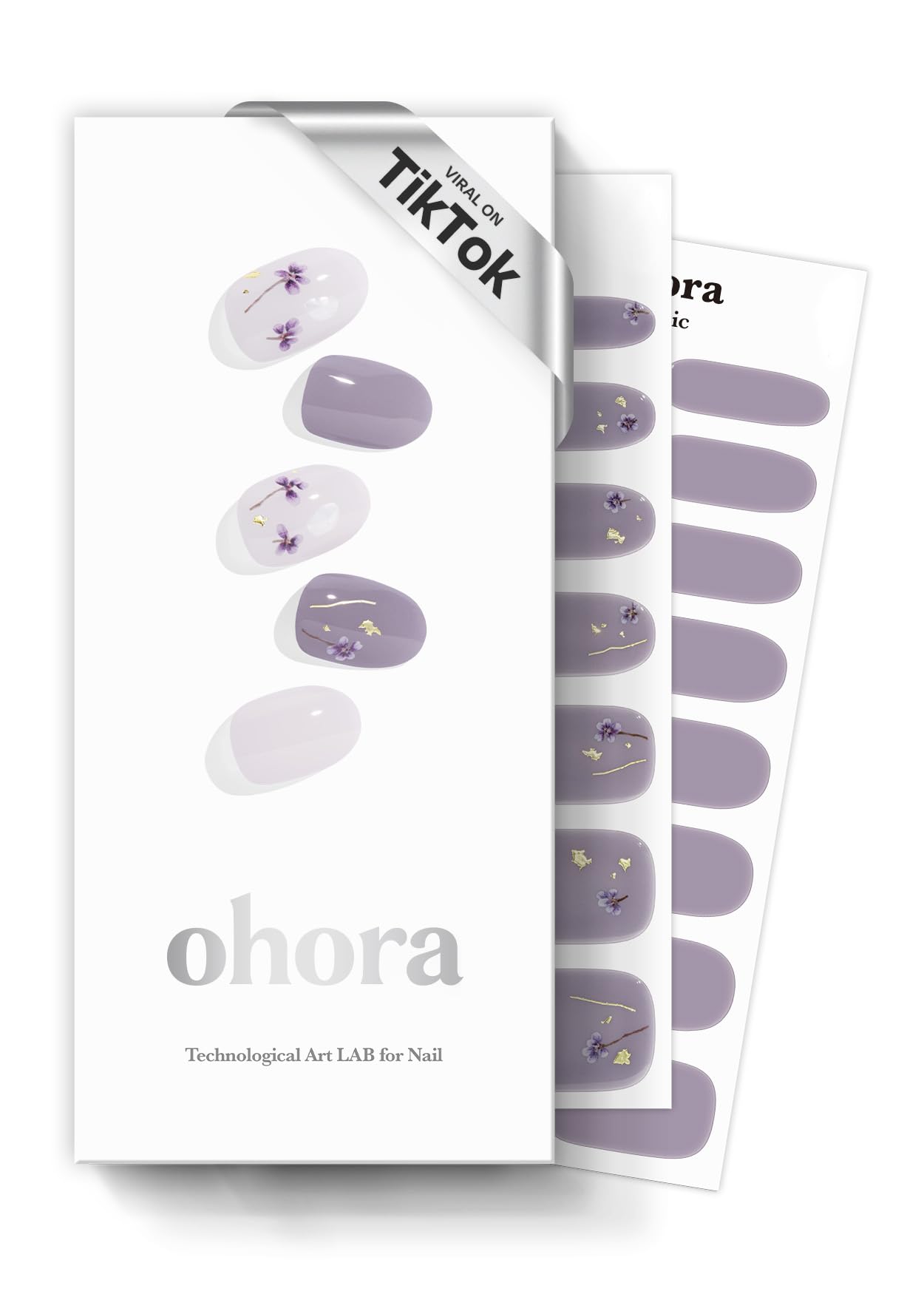 ohora Semi Cured Gel Nail Strips (N Dancing Flower) - White Works with Any UV/LED Lamps, Salon-Quality, Long Lasting, Easy to Apply & Remove - Includes 2 Prep Pads, Nail File & Wooden Stick