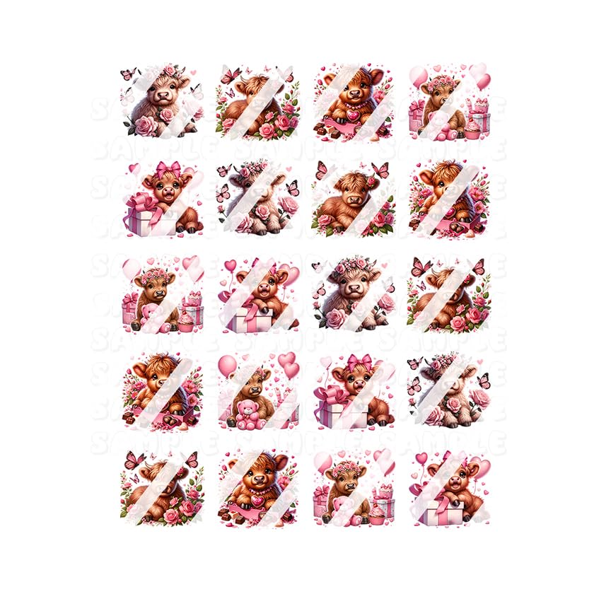 Highland Cow Butterfly Roses Nail Art Decals- Waterslide Nail Decals – Premium Nail Wrap Set