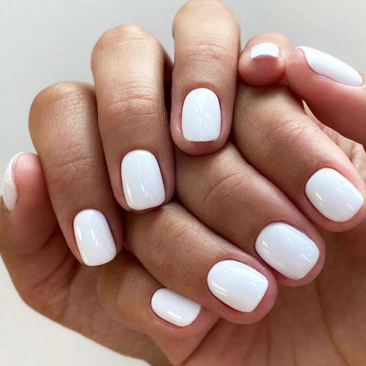 GLAMERMAID Extra Short Press on Nails, Pure White Fake Nails Short Squoval, Natural Round Square Glue on Nails Glossy Gel, Acrylic Metal False Nail Kits for Women, Reusable Stick on Full Cover Nails