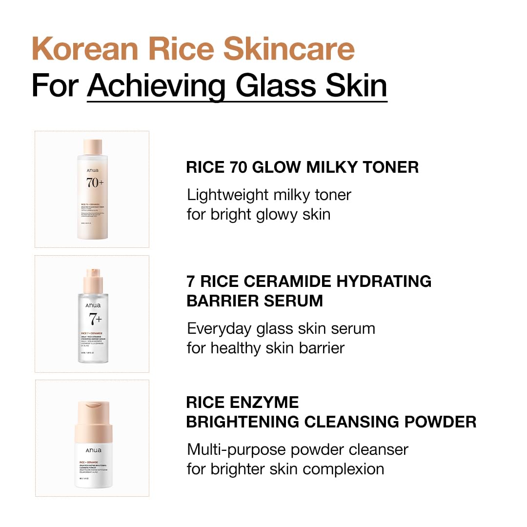 Anua Rice Trio Set : Rice Cleansing Powder & Milky Toner & Hydrating Serum, Marshmallow face mask Maker, for Glass Skin,Korean Skincare