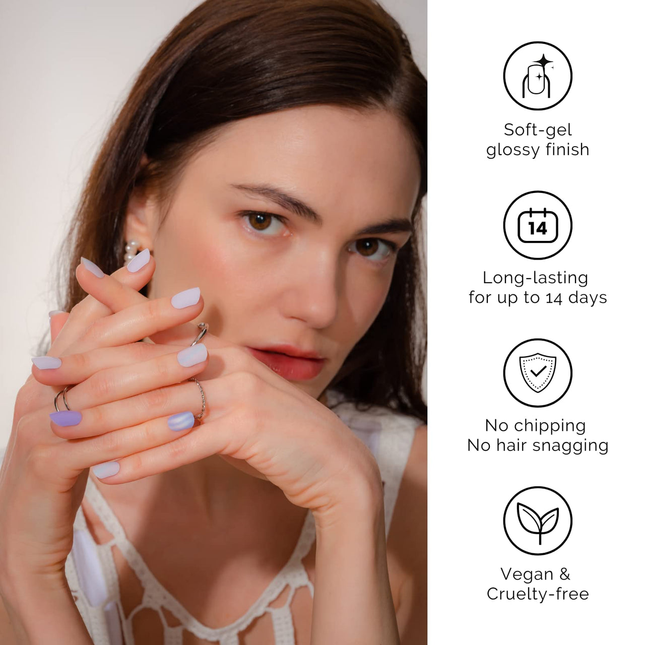 NAILOG Semi Cured Gel Nail Strips 34 pcs, Buy 2 Get 1 UV Lamp, Salon-Quality Gel Nail Nail Nail Wraps, Semicured Nail Nail Wraps with Soft Gel Finish | Lavender Mist