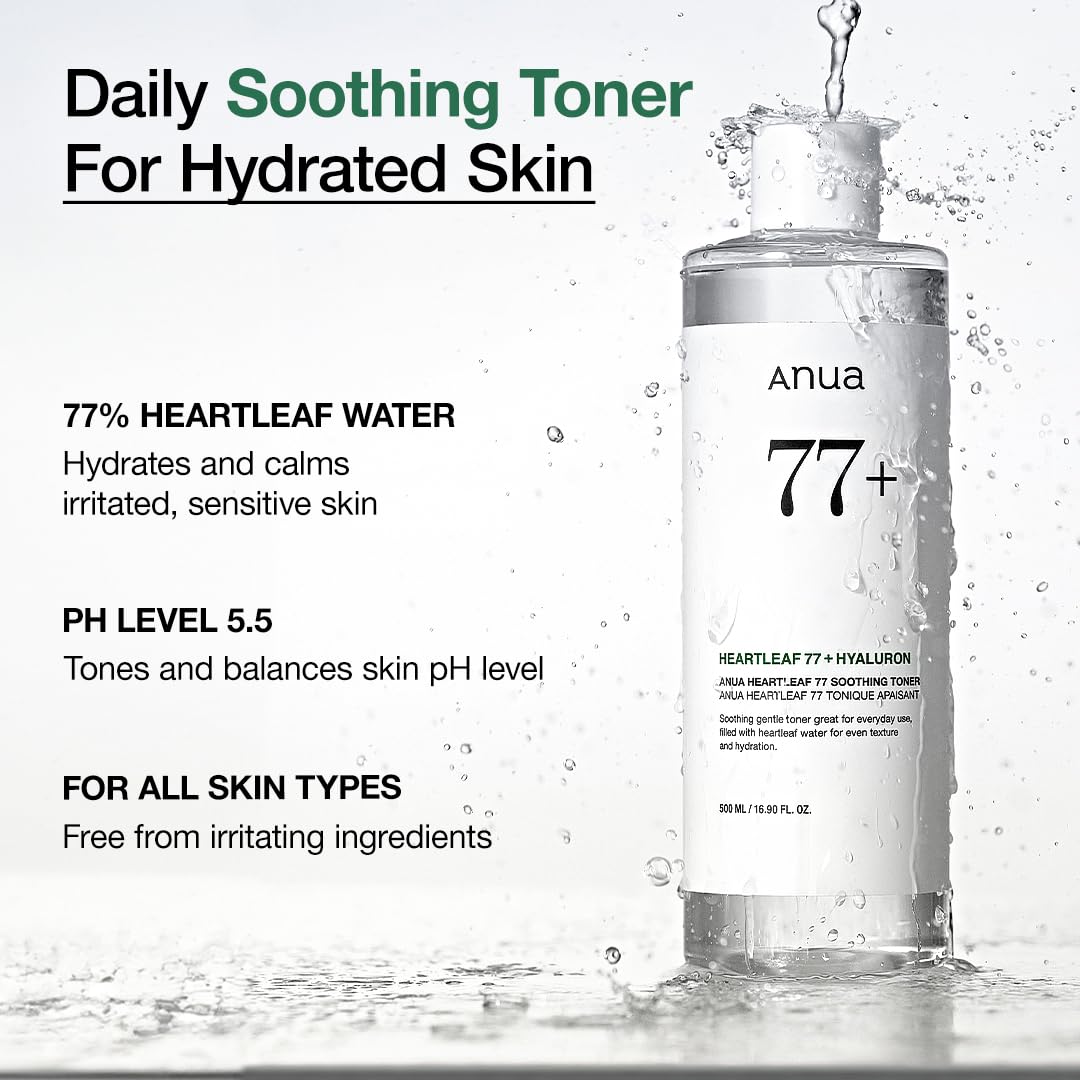 Anua Gentle Moisture Duo: Heartleaf 77 pH 5.5 Soothing Toner & Heartleaf 70 Intense Calming Cream for skin barrier repair, hyaluronic acid, panthenol for facial moisturizer, Vegan, Korean Skincare set