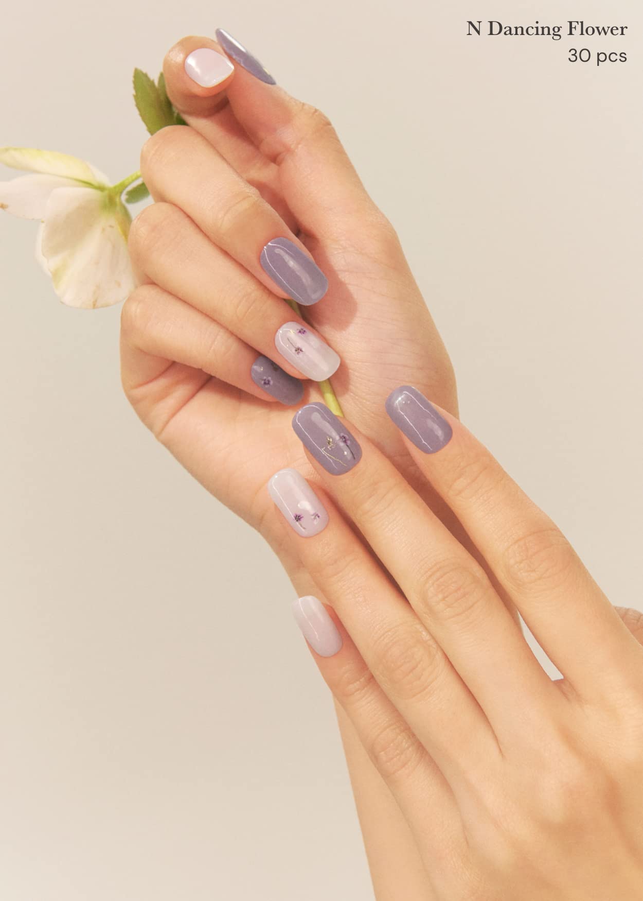 ohora Semi Cured Gel Nail Strips (N Dancing Flower) - White Works with Any UV/LED Lamps, Salon-Quality, Long Lasting, Easy to Apply & Remove - Includes 2 Prep Pads, Nail File & Wooden Stick