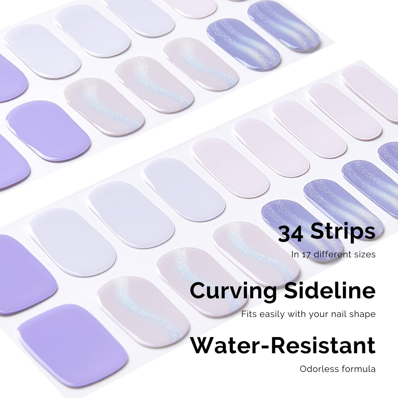 NAILOG Semi Cured Gel Nail Strips 34 pcs, Buy 2 Get 1 UV Lamp, Salon-Quality Gel Nail Nail Nail Wraps, Semicured Nail Nail Wraps with Soft Gel Finish | Lavender Mist