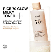 Thumbnail for ANUA Rice 70 Glow Milky Toner, for Glass Skin, Rice Water, Niacinamide, Ceramides, Panthenol, Fragrance-Free, Non comedogenic, Fungal Acne Safe, Korean Skin Care, 250ml/8.45fl.oz.