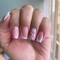 Thumbnail for Square Press on Nails Short Fake Nails Pink False Nails with 3D Flower Design Glue on Nails French Acrylic Nails Glitter Full Cover Stick on Nails Cute Acrylic Nails for Women Manicure 24Pcs | Premium Nail Wraps - Premium Nail Wraps, Salon-Quality, Easy Application
