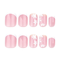 Thumbnail for Spring Press On Nails Short Square, Nude Fake Nails with White French Tips Delicately Adorned with White Floral Accents, Glossy Gel Finish Acrylic Nails Press Ons Short Thick Natural Glue On Nails Kit