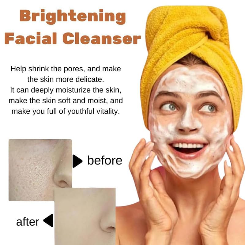 2 Pcs Turmeric Face Wash With Brush, Glow Wash Turmeric Foaming Facial Cleanser Gentle Scrub Deep Exfoliating for Women and Man.