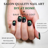 Thumbnail for Dark Green Cat Eye Extra Short Press on Nails Square, Petite Short Square Glue on Nails for Women Gift, Smile Light Green Metallic Glitter Glossy Reusable Gel Press on Acrylic Fake Nail with Designs | Premium Nail Wraps