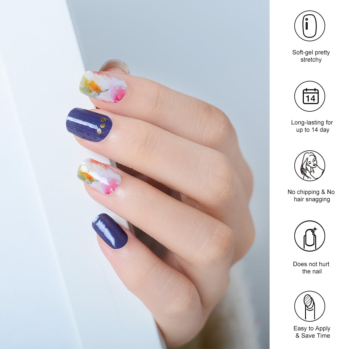 22pcs Nail Strips UV Free Nail Nail Nail Wraps Long Lasting Gel Nail Polish Strips Gloss Nail Nail Wraps with 2 Prep Pad, 1 Nail File (Floral Fragrance T047)