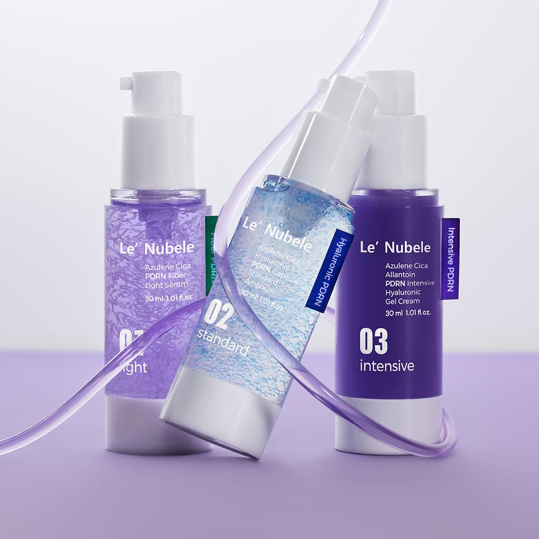 Le Nubele Azulene Cica PDRN Skin Regeneration Set (Serum + Ampoule + Gel Cream) 3-Step Skincare for Sensitive, Acne-Prone, and Aging Skin