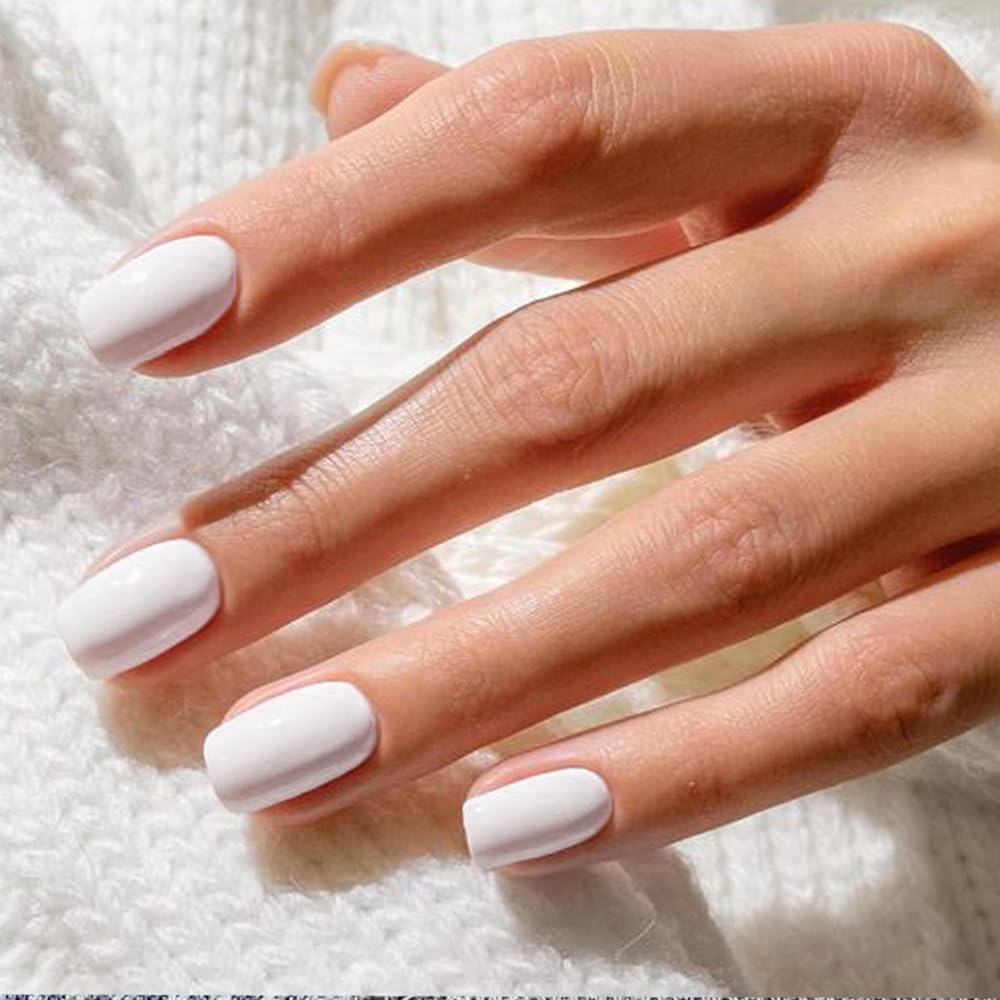 GLAMERMAID Extra Short Press on Nails, Pure White Fake Nails Short Squoval, Natural Round Square Glue on Nails Glossy Gel, Acrylic Metal False Nail Kits for Women, Reusable Stick on Full Cover Nails