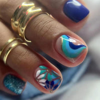 Thumbnail for 144 Pcs Press on Nails Short Square Fake Nails Flower False Nails with Designs Spring Summer Floral Glue on Nails Full Cover Glossy Acrylic Stick on Nail for Women Manicure 6 Packs