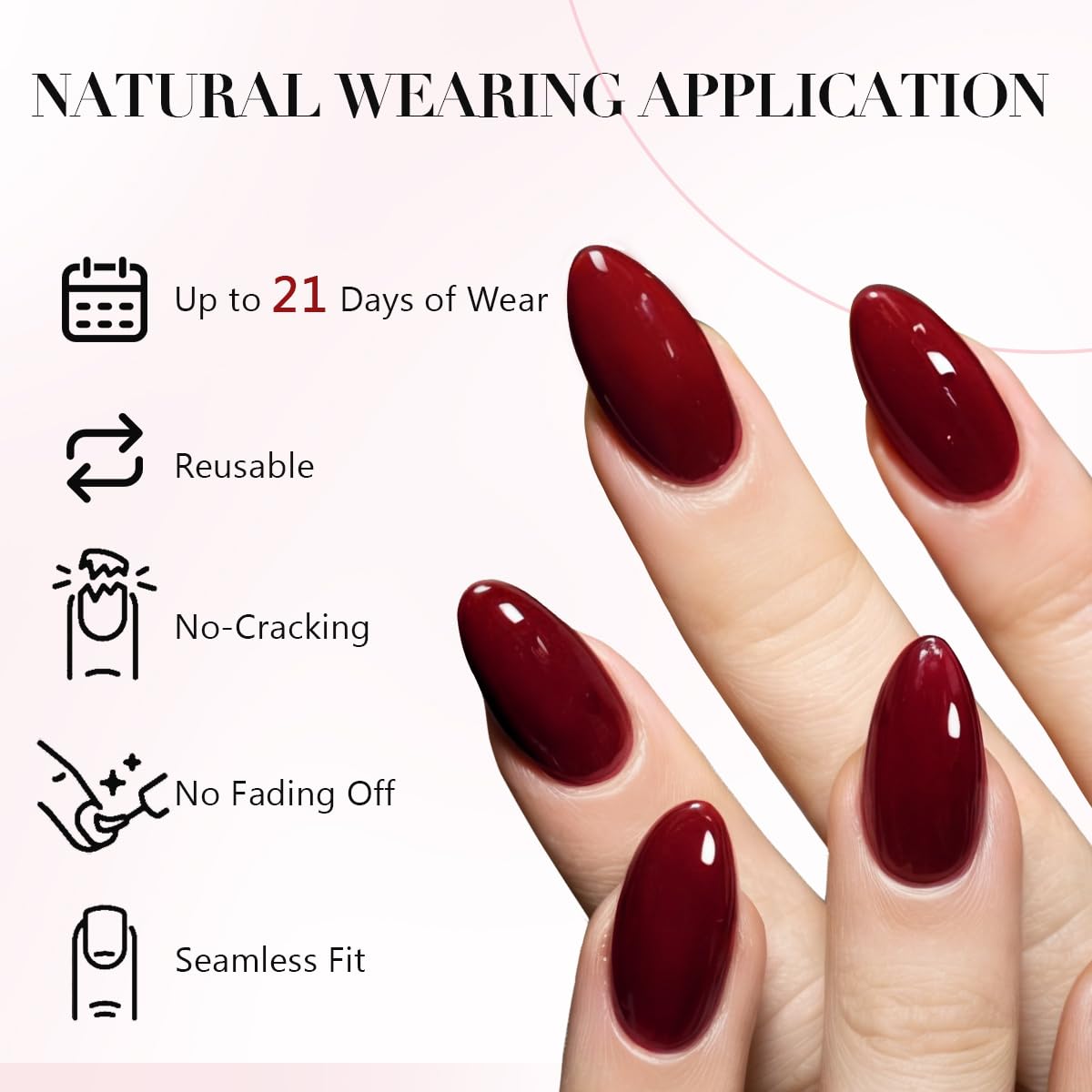 GLAMERMAID Cherry Red Press on Nails Medium Almond, Handmade Jelly Soft Gel Dark Red Glue on Nails Stiletto, Burgundy Emo Fake Nails Short Oval, Reusable Acrylic Stick on False Nails Kit for Women | Premium Nail Wraps
