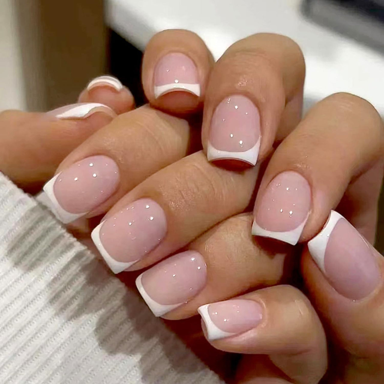 White French Tip Press On Nails gel nail wraps – french white – CrazyGels