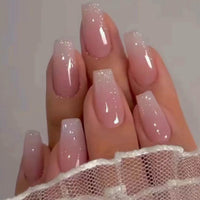 Thumbnail for Hkanlre Bling Coffin Press on Nails Fake Nails Tips Full Cover Medium False Gradient Nails for Women and Girls 24PCS (Coffin pink)