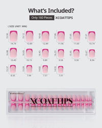 Thumbnail for BTArtboxnails XCOATTIPS Pink French Tip Press On Nails - Short Press On Nails Square, Soft Gel Nail Tips, 160Pcs Soak Off Acrylic Pink Fake Nail Extension in 16 Sizes | Premium Nail Wraps