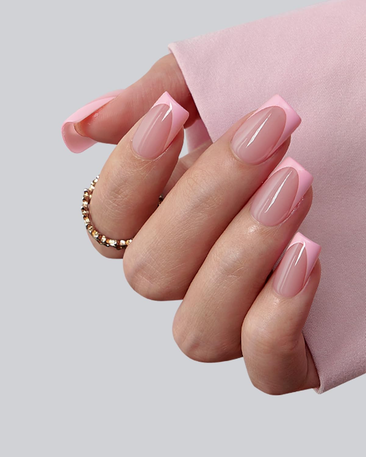 BTArtboxnails XCOATTIPS Pink French Tip Press On Nails - Short Press On Nails Square, Soft Gel Nail Tips, 160Pcs Soak Off Acrylic Pink Fake Nail Extension in 16 Sizes | Premium Nail Wraps