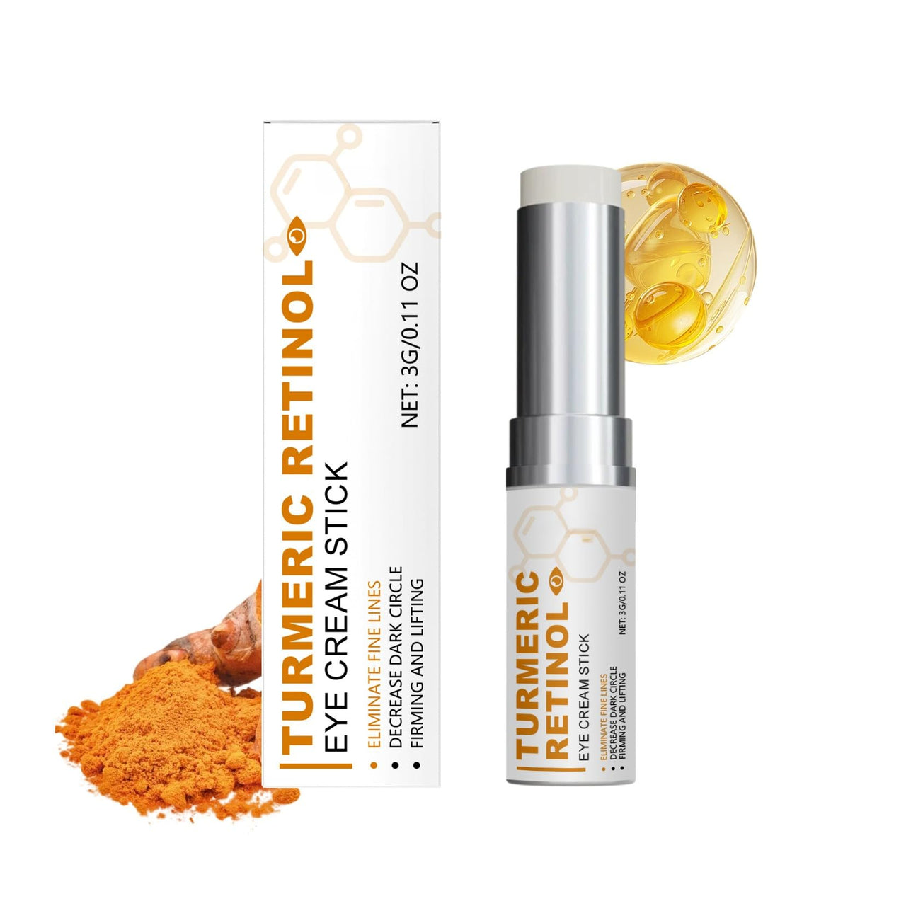 BAYUELSWU Turmeric Retinol Eye Stick, Eye Bags Stick, Anti Aging Eye Balm Stick, Moisturizes Hydrating Under Eye Brightener Stick, Reduces Puffiness