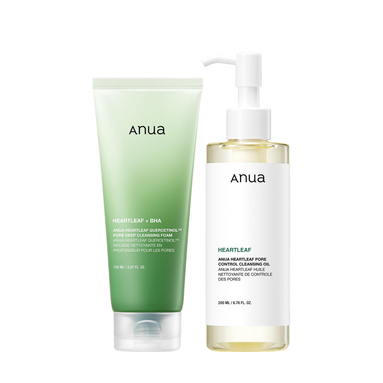 Anua Double Cleanser Duo for Facial Cleansing : Heartleaf Pore Control Cleansing Oil & Heartleaf Quercetinol Pore Deep Cleansing Foam for Double Cleansing, Korean Skincare