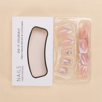 Thumbnail for DZPGUONIZ 24pcs Short Square Press on Nails French Tip Fake Nails White Flower with Star Design Glitter False Nails Luxury Nail Charms Crafts White Stripes Glue on Nails for Women Manicure Tips