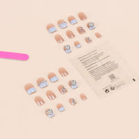 Thumbnail for Hkanlre Square Press on Nails Short Pink Crystal Fake Nails Heart Tips Full Cover False Nails for Women and Girls 24PCS