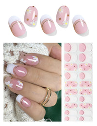 Thumbnail for Semi Cured Gel Nail Strips - French Pink Flower Hydrangea Nail Wraps, 20pcs, UV Ready for DIY Nails