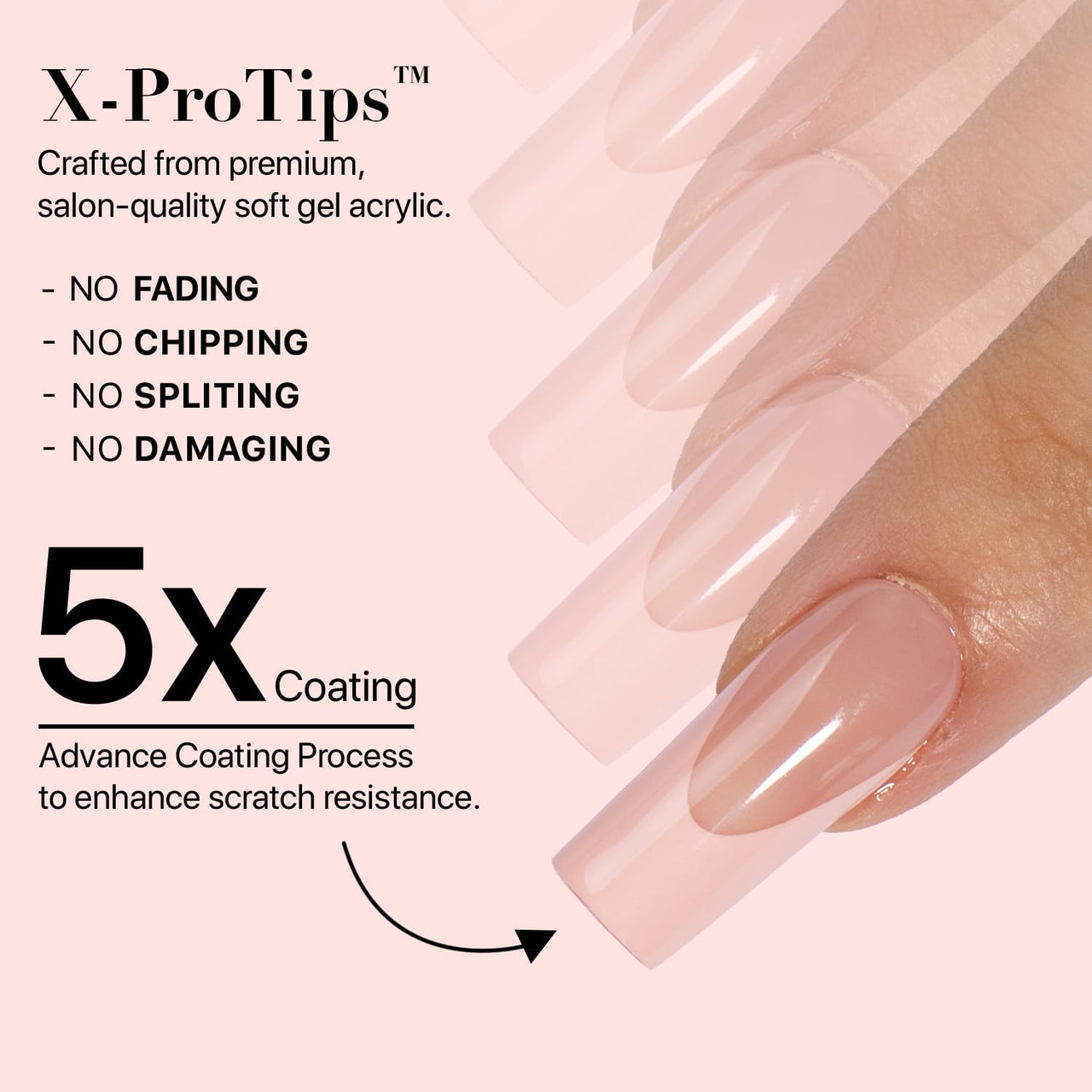 SXC Cosmetics French Tip Press On Nails - Skin Tone Nude and Color Series, Medium Square X-Pro Tips Starter Kit ST117KIT