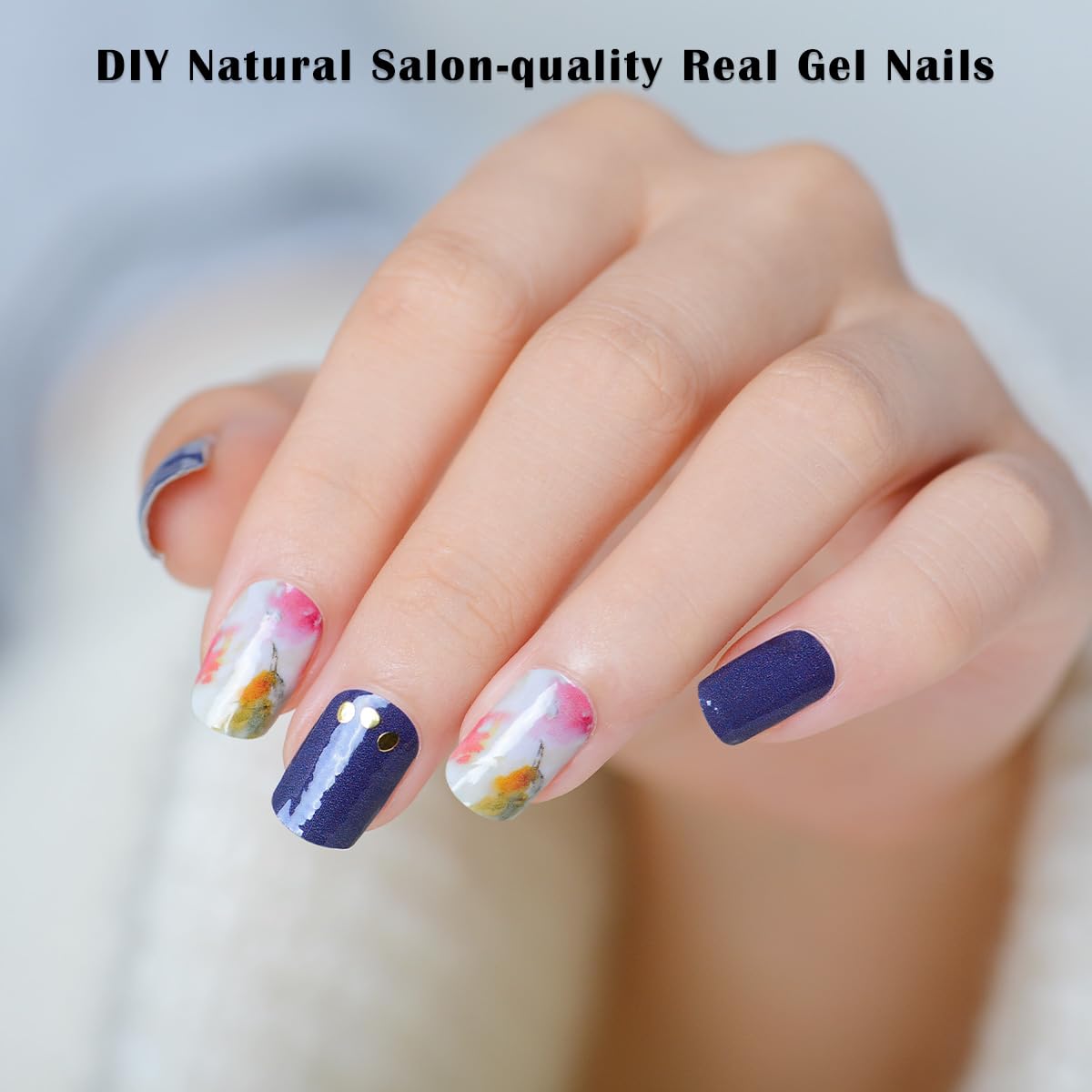 22pcs Nail Strips UV Free Nail Nail Nail Wraps Long Lasting Gel Nail Polish Strips Gloss Nail Nail Wraps with 2 Prep Pad, 1 Nail File (Floral Fragrance T047)