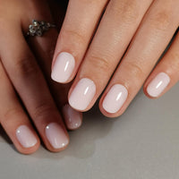 Thumbnail for Curvlife Press on Nails Milky White Short Square Acrylic Fake Nails with Apricot Design Full Cover Glossy Nude Glue on Nails Artificial for Women 30Pcs