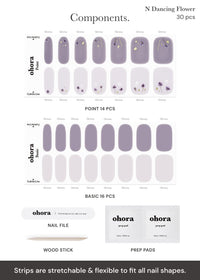 Thumbnail for ohora Semi Cured Gel Nail Strips (N Dancing Flower) - White Works with Any UV/LED Lamps, Salon-Quality, Long Lasting, Easy to Apply & Remove - Includes 2 Prep Pads, Nail File & Wooden Stick