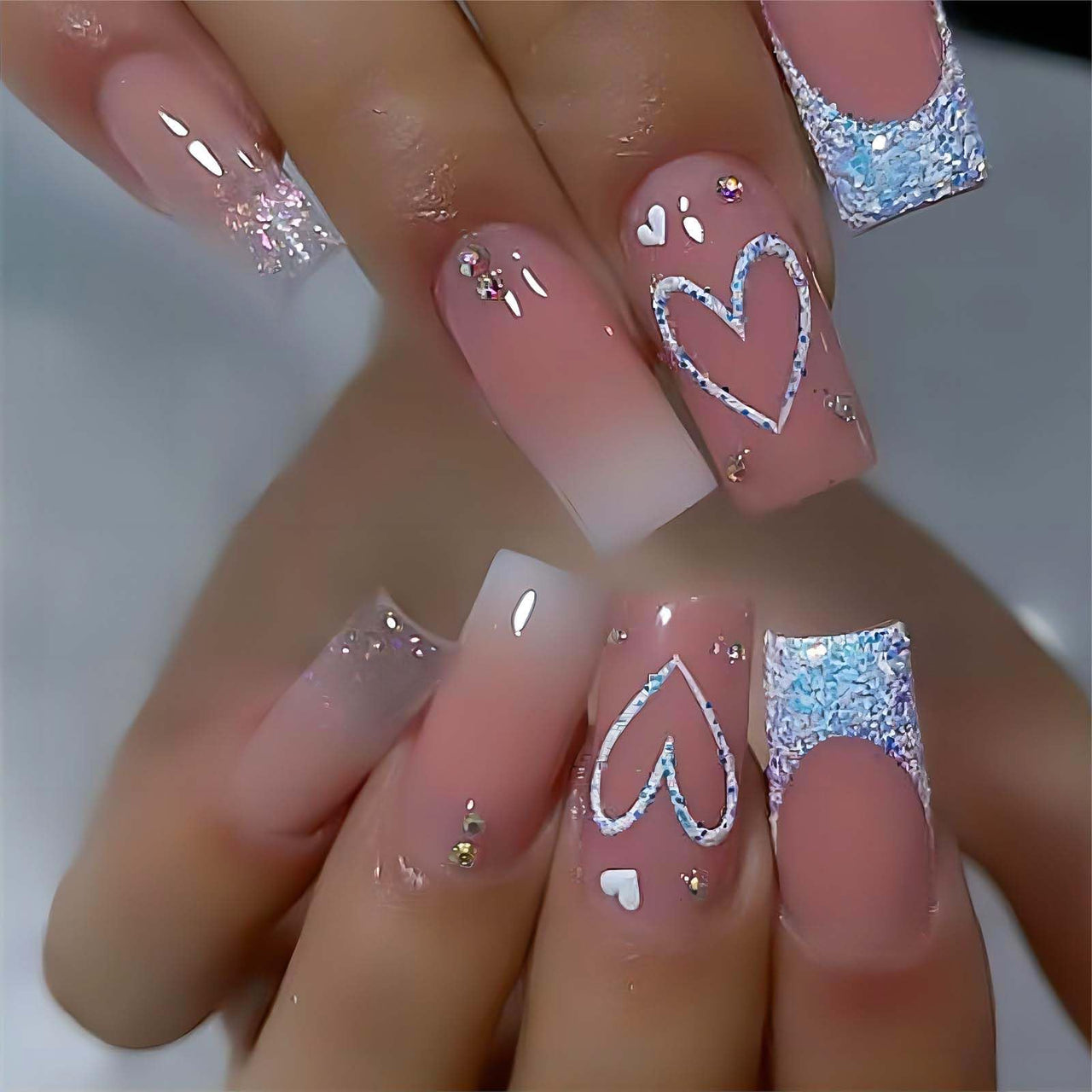 Ruokexin Heart Press On Nails Medium gel nail wraps – medium long – CrazyGels