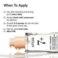 Thumbnail for ANUA RICE CERAMIDE 7 HYDRATING BARRIER SERUM, Brightening, Hydrating Serum for Face, Rice, Hyaluronic Acid, Niacinamide, Fragrance-free, Non comodogenic, Glass Skin, Korean Skin Care, 50ml/1.69fl.oz.
