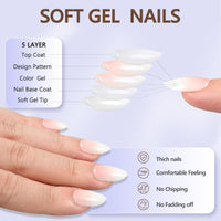 Thumbnail for 6 Packs Press On Nails Almond, Misssix French Tip Press On Nails Short, Reusable Glue On Nails, Gel Fake Nails for Women, Stick On Nails Kit 15 Sizes-6 styles in total