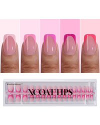Thumbnail for BTArtboxnails XCOATTIPS Pink French Tip Press On Nails - Short Press On Nails Square, Soft Gel Nail Tips, 160Pcs Soak Off Acrylic Pink Fake Nail Extension in 16 Sizes | Premium Nail Wraps - Premium Nail Wraps, Salon-Quality, Easy Application