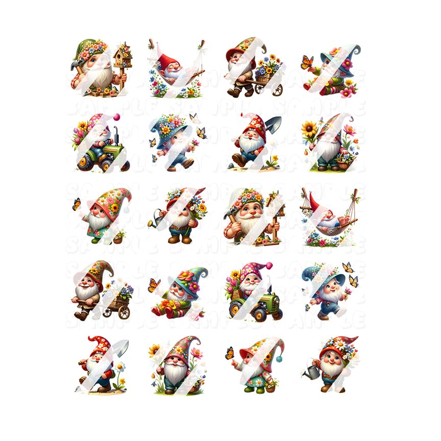 Garden Gnome Flower Butterfly Nail Art Decals - Waterslide Nail Decals - Design #2 – Premium Nail Wrap Set