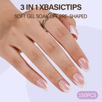 Thumbnail for Misssix XBASICTIPS Deep French Gel Nail Tips, 150Pcs Soft Gel French Tip Press on Nails, Short Square Pre-shaped False Nails, No Need to File Fake Nails for Nail Art DIY