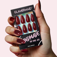 Thumbnail for GLAMERMAID Cherry Red Press on Nails Medium Almond, Handmade Jelly Soft Gel Dark Red Glue on Nails Stiletto, Burgundy Emo Fake Nails Short Oval, Reusable Acrylic Stick on False Nails Kit for Women | Premium Nail Wraps