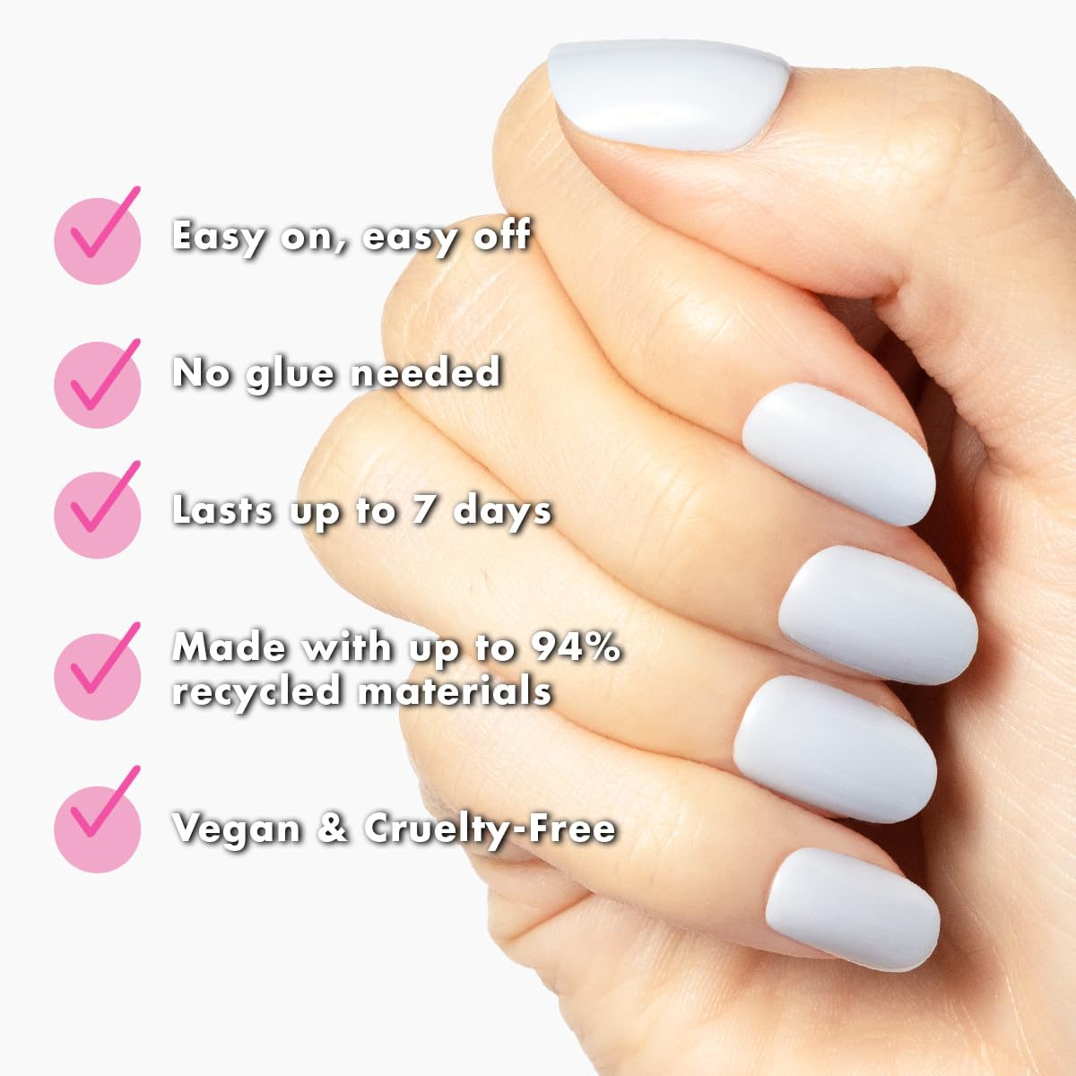 Olive & June Classic Super Stick Mani Press On Nails | Short, Round | No Glue Needed | 32 Tab Nails in 16 Sizes | Non-Toxic Tabs Easy On-Off Non-Damaging Realest Look | 7-Day Wear | Rink Pastel Blue