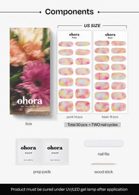 Thumbnail for ohora Semi Cured Gel Nail Strips (N Floral Fantasy) - Rainbow, Ombre, Works with Any UV/LED Lamps, Salon-Quality, Long Lasting, Easy to Apply & Remove - Includes 2 Prep Pads, Nail File & Wooden Stick