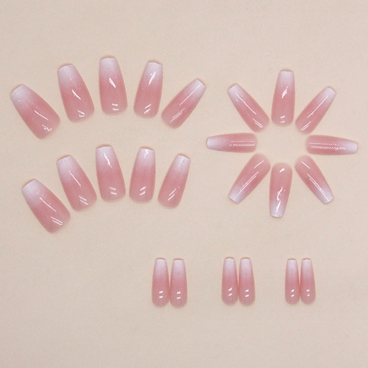 Hkanlre Bling Coffin Press on Nails Fake Nails Tips Full Cover Medium False Gradient Nails for Women and Girls 24PCS (Coffin pink)