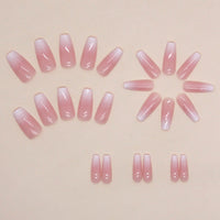 Thumbnail for Hkanlre Bling Coffin Press on Nails Fake Nails Tips Full Cover Medium False Gradient Nails for Women and Girls 24PCS (Coffin pink)