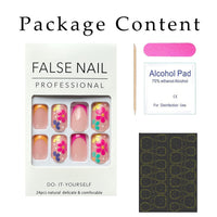 Thumbnail for French Tip Press on Nails Short Square Fake Nails Nude Pink False with Flower Designs Acrylic Artificial Nails Full Cover Glue on Nails Stick on Nails for Women Girls