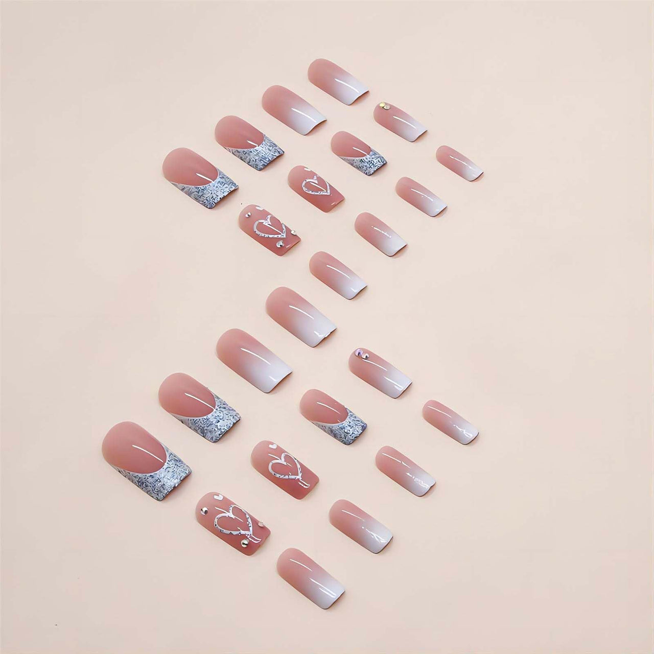 Ruokexin Heart Press On Nails Medium gel nail wraps – medium long – CrazyGels