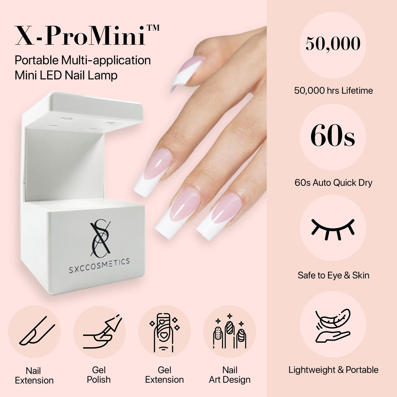 SXC Cosmetics French Tip Press On Nails - Skin Tone Nude and Color Series, Medium Square X-Pro Tips Starter Kit ST117KIT