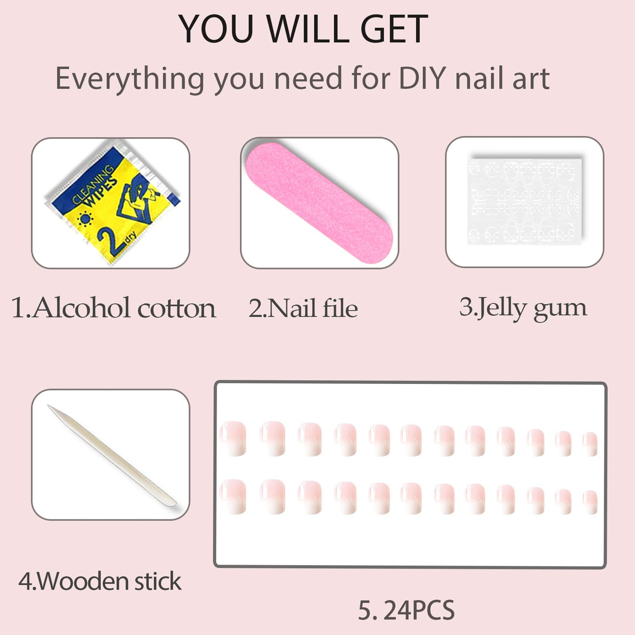 WAFOLOZE Nails Press ons,White Ombre Short Square Press on Nails Fake Nails Glossy Acrylic Artificial Nails Stick on Nails for Women 24Pcs
