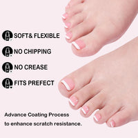 Thumbnail for Pink Press on Nail for Women, OPkssnails 216pcs Summer French Tip Press on Toenails Short Square, Soft Gel Toe Nail Tips, Soak off Acrylic Fake Toe Nail Extensions 12 Sizes